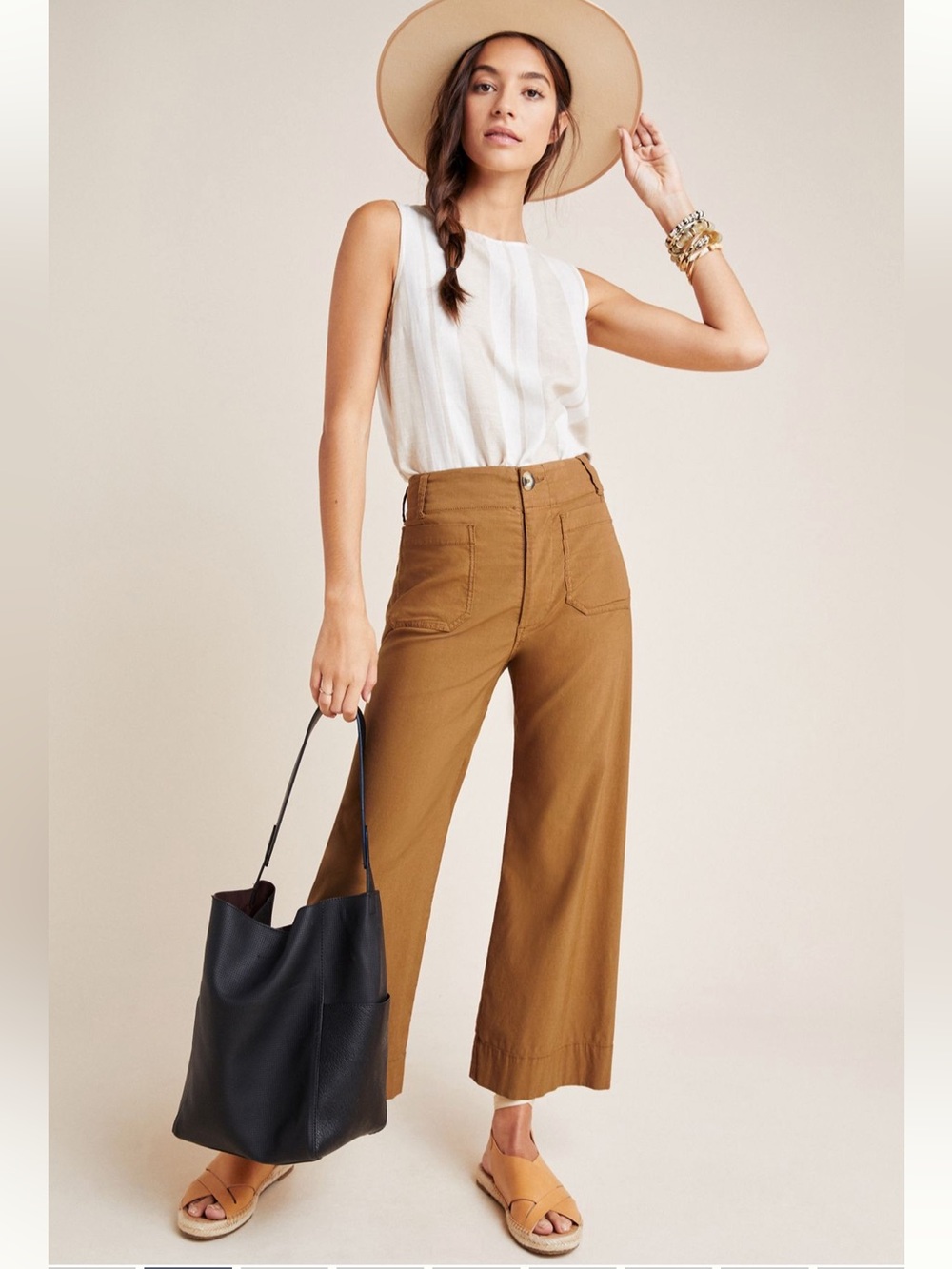 Maeve The Colette High-Rise Cropped Wide-Leg Pants in Tan!